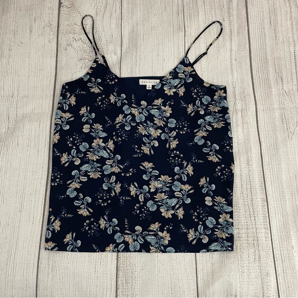 SOCIALITE Women’s V-Neck Chiffon Lined Camisole Navy Floral Size Medium - Picture 3 of 10